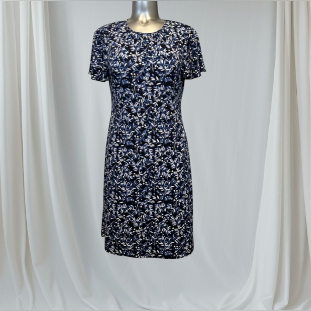 Tommy Hilfiger Blue and White Flutter Sleeve Sheath Dress - Picture 5 of 16